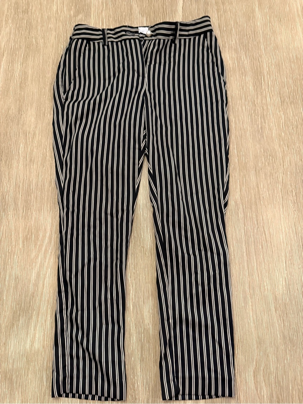 Motivi Black White Striped Tailored Capri Ankle Trousers Pants Size 2